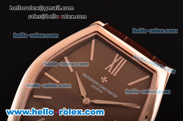 Vacheron Constantin Malte Japanese Miyota OS2035 Quartz Rose Gold Case with Brown Leather Strap and Brown Dial - Click Image to Close